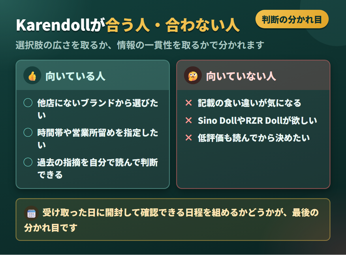 Karendollが向いている人と向いていない人の条件を左右に対比した図解